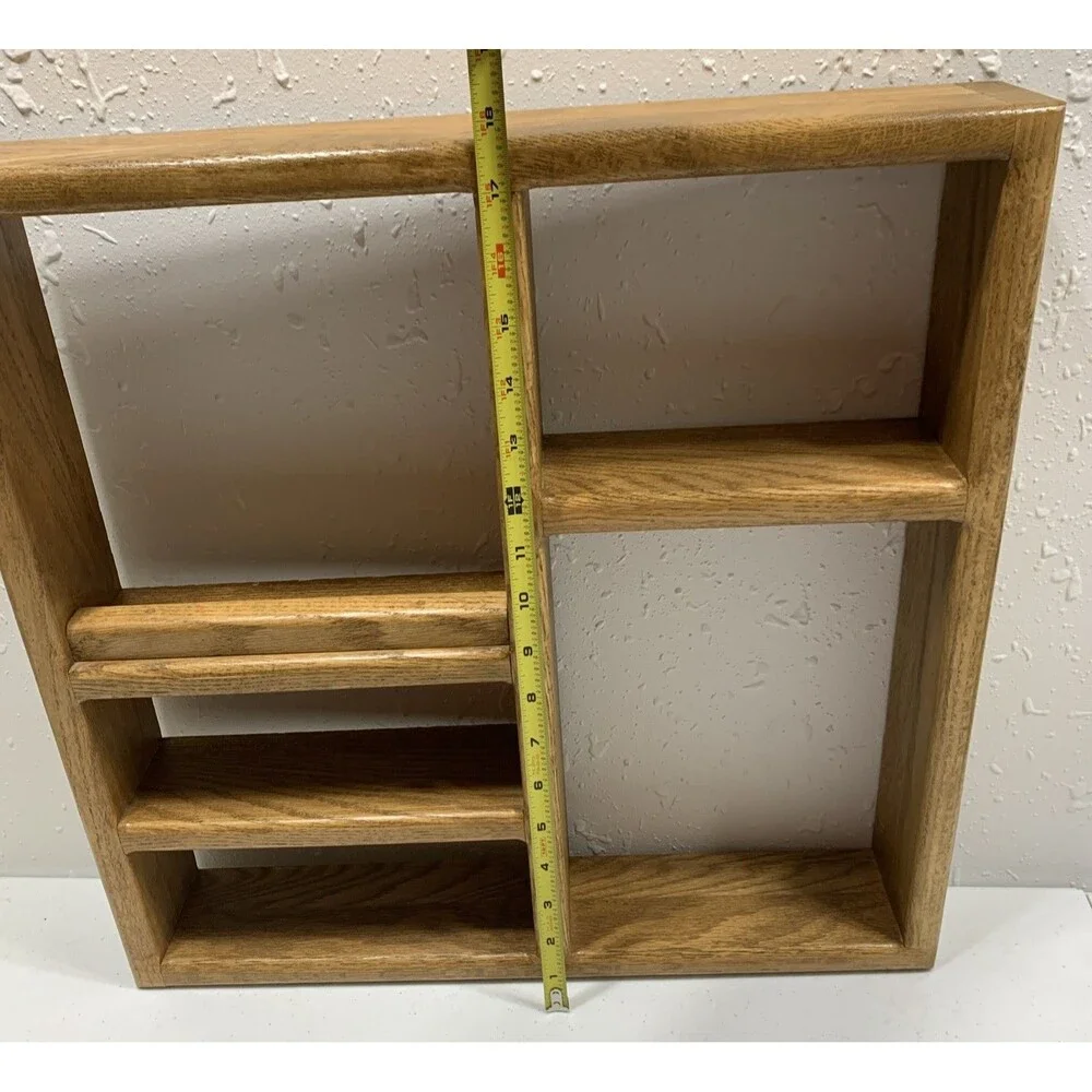 Country Wall Curio Knick Knack Display Shelf Wooden Cubbies Golden Oak 18x18x3